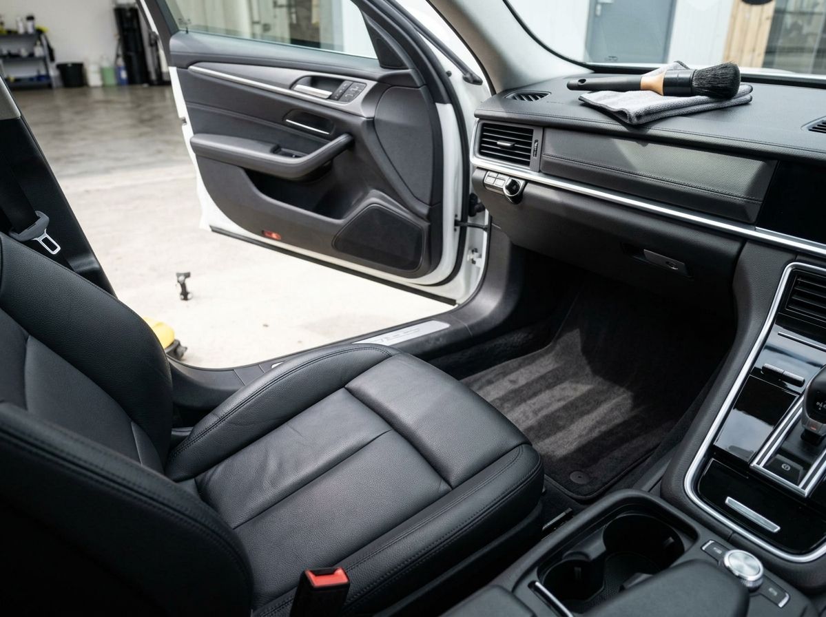 Car interior being vacuumed during a full detail