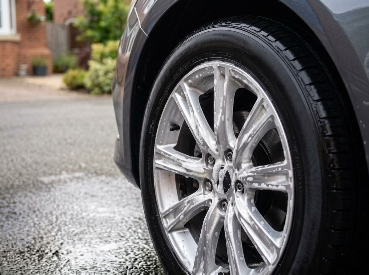 Alloy wheel scrubbed clean with dressed tire